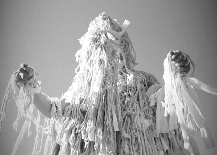 black and white string monster