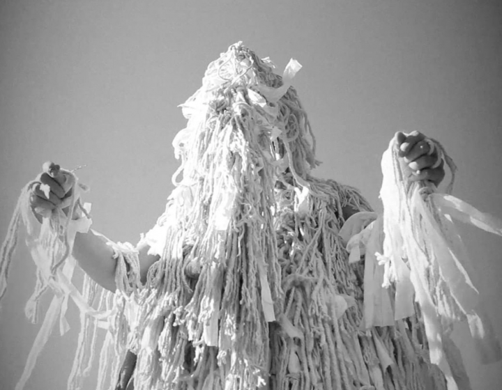 black and white string monster