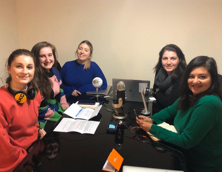 Group of women recording a podcast