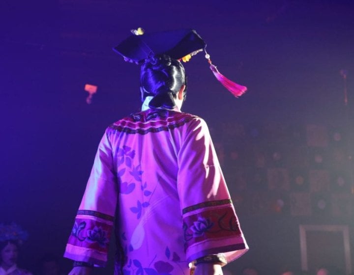 The back of a figure wearing a traditional Chinese costume