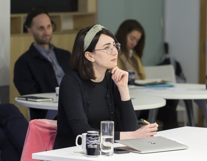 Student Anna Calandra sat in a meeting