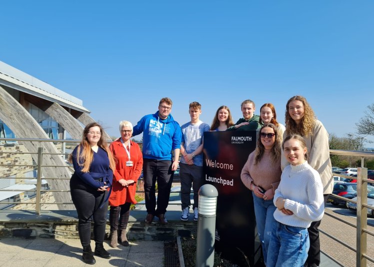 Business students outside the Launchpad studio