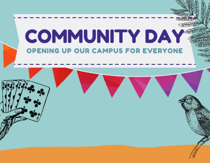 Illustrated poster for Community Day event at Falmouth University