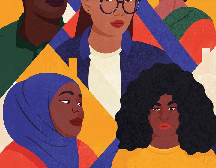 Illustration by Sophie Melissa depicting five people of different races