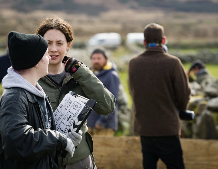 Students on a production shoot for film Enys Men