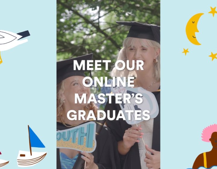 A screenshot of a video in which online graduates are interviewed