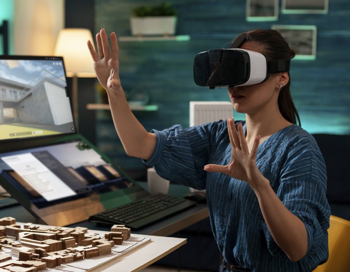 A woman using a VR headset