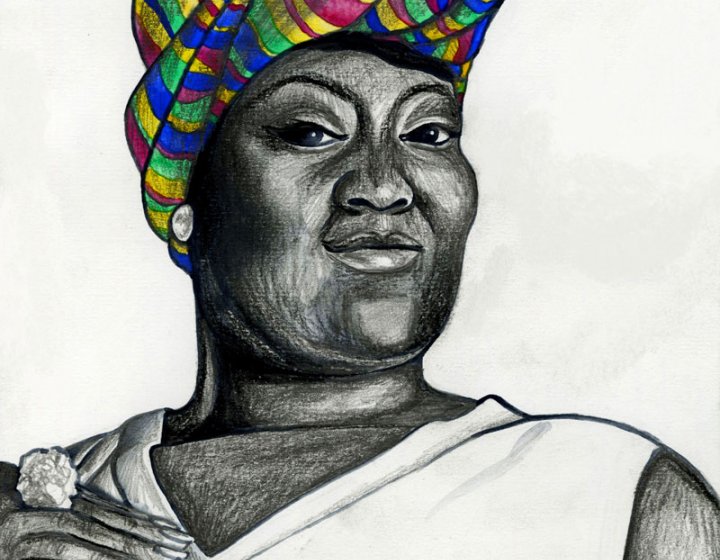 Drawing of Lady Phyll with Colour Headscarf 