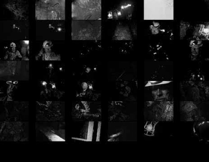 Several black and white images of Thom Yorke in Rosevale mine
