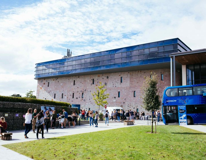 Students in a square on campus