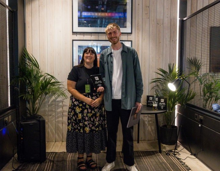 Photo of Torgeir Rorvik holding Graduate Fashion Week Award at the 2022 event