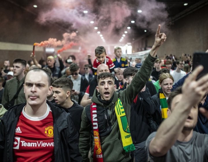 Manchester United Fans protest before a premier league game after the club’s proposed super league ventures. The fans are asking for the Glazer Family to sell the club.