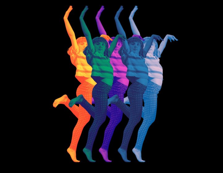 5 coloured overlapping images of a young dancer against a black background
