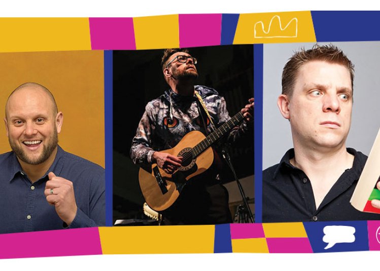 Headshot images of 3 comedians in a horizontal line