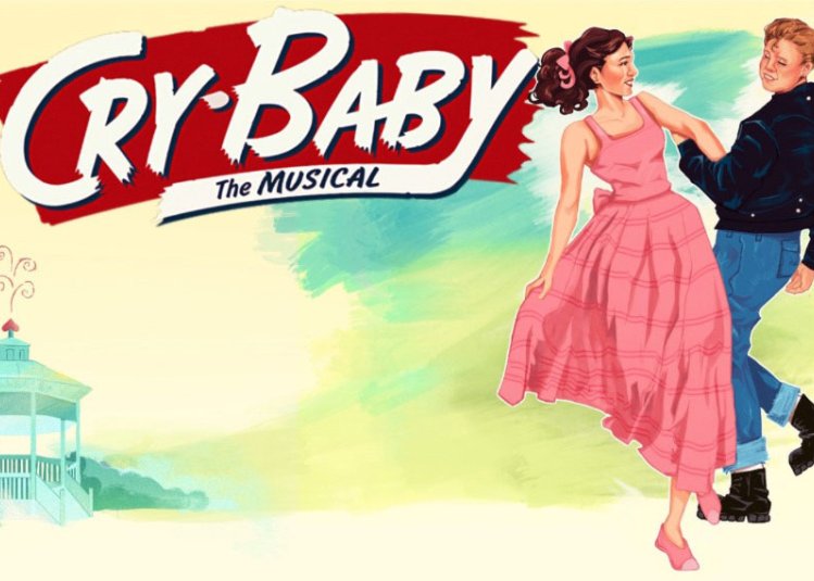 An illustrative image of two people dancing with a bandstand in the background in the style of a 1950s poster design