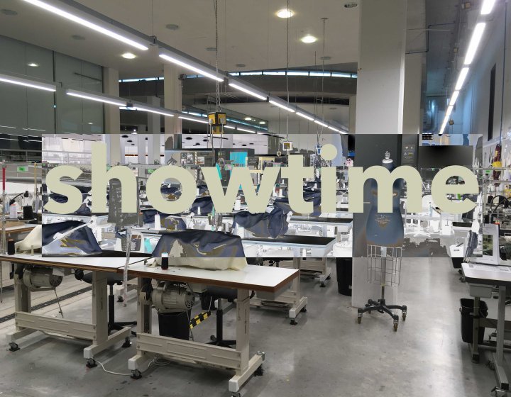 Image of the Fashion and Textiles Studios with the text 'showtime' across the centre