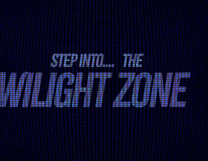 Sci-fi blue and grey style image with the text "Step Into... The Twilight Zone" in the centre