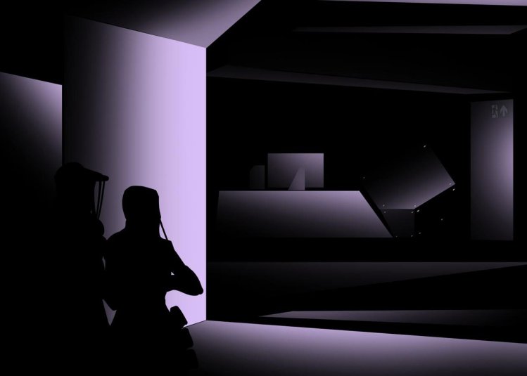 A silhouet image of a person with some purple lighting