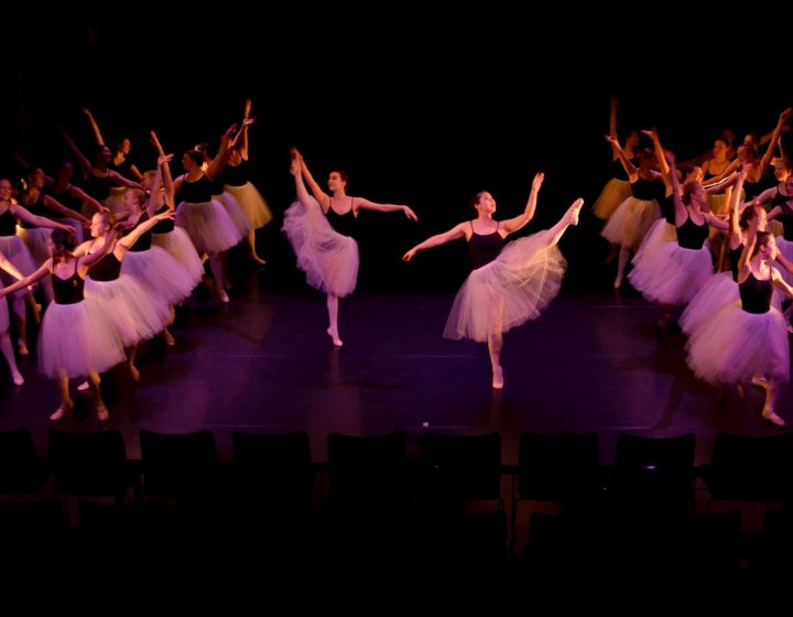 A group of ballet dancers performing on stage