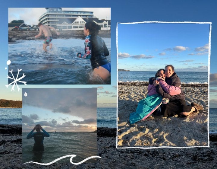 Montage of images of people swimming in the sea in winter