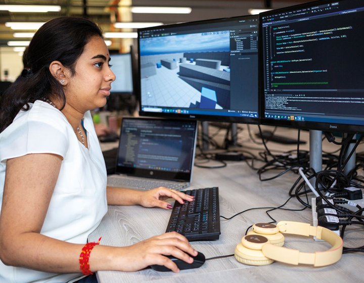 Student looking at computer