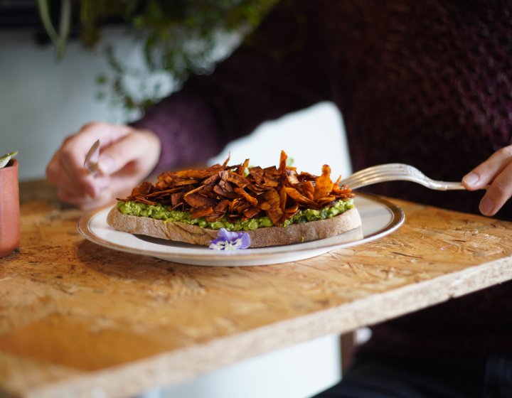 Plant based meal on a cream plate