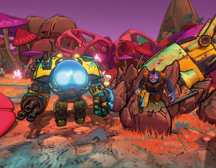 Animation of robot and monkey character in wasteland setting