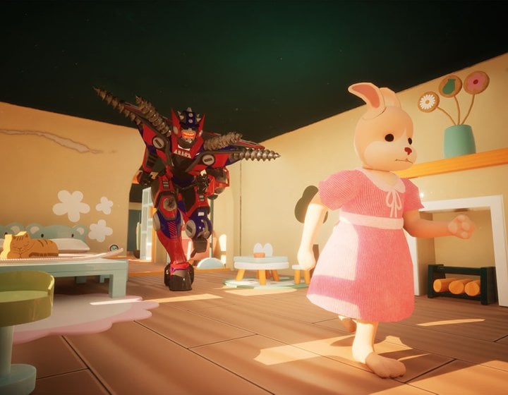 Animated robot chasing a bunny