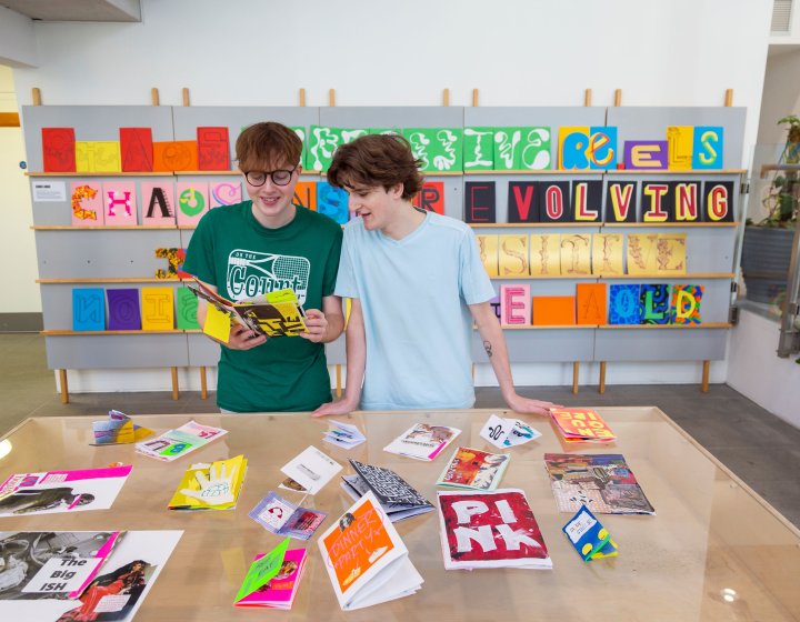 Graphic Design students in the studio at Falmouth University