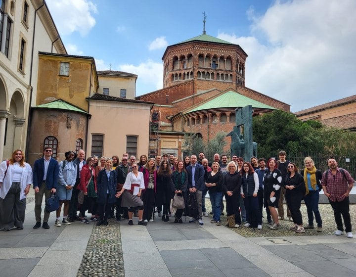 Group photo of Writing for Script & Screen MA (Online) students and staff in Milan