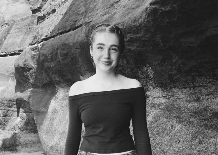 Black and white photo of Niamh Shergold