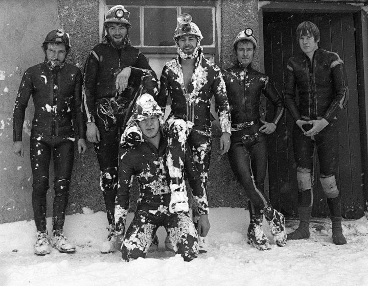 Members of Eldon Pothole Club in the snow
