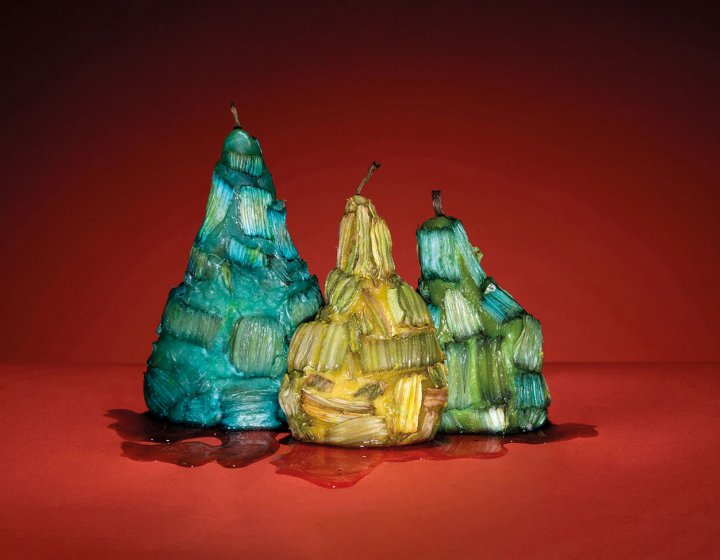 Crystal pears in studio setting