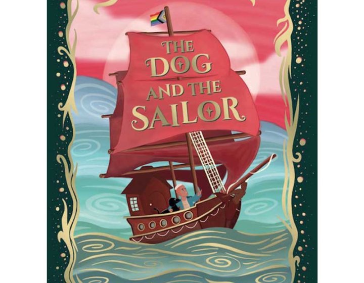 A book cover showing a pink boat on the sea