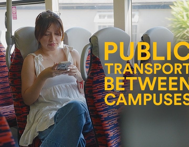 A female student sitting on a bus