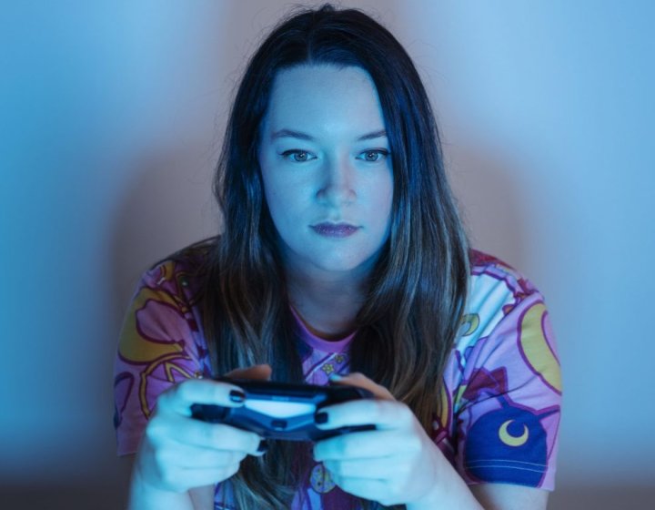 A woman playing a video game