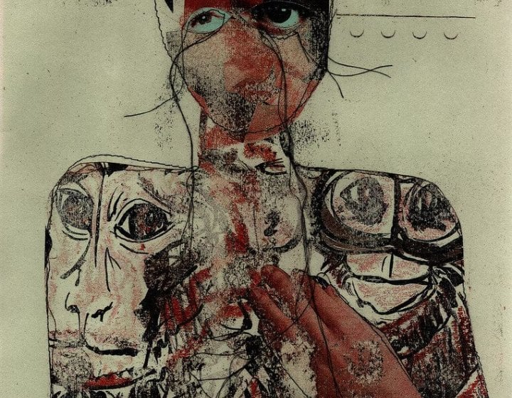 An abstract illustration of a woman - her body is covered in animal faces
