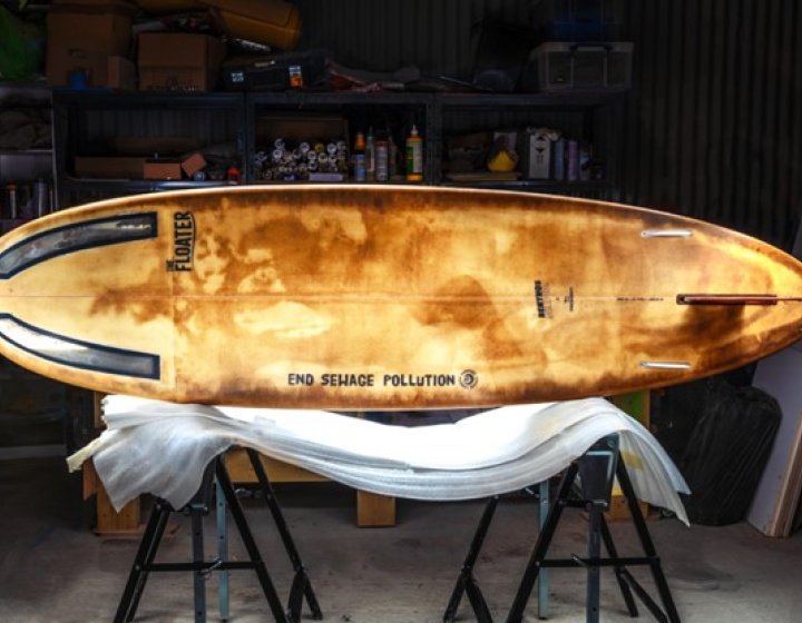 'The Floater' - a surfboard made from sewage for Surfers Against Sewage campaign