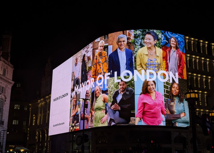 Piccadilly Circus billboard displays work by Photography graduate Serena Brown as part of the Mayor of London's 'London for Everyone' campaign.