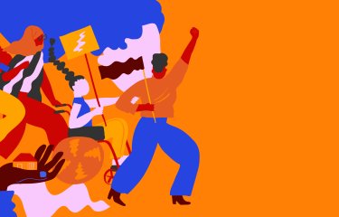 Artwork showing an illustration of women campaigning 