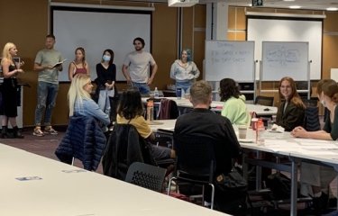 Students and recents graduates pitching their ideas at LEAP Summer School