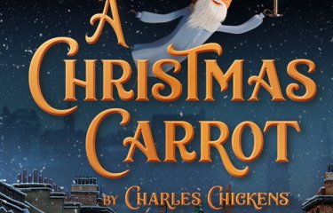 Animation of a carrot dressed in a night gown with 'A Christmas Carrot' text.