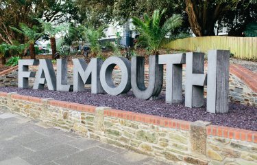 Large concrete letters spelling Falmouth.