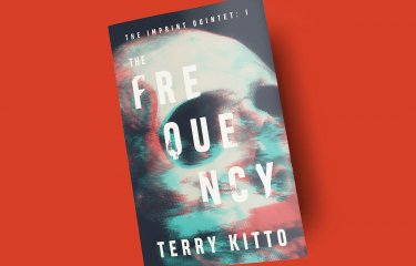 The Frequency book cover on a red background