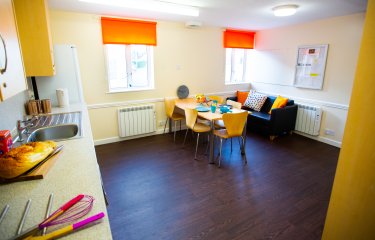 Shared open-plan living space at Tuke House halls of residence 