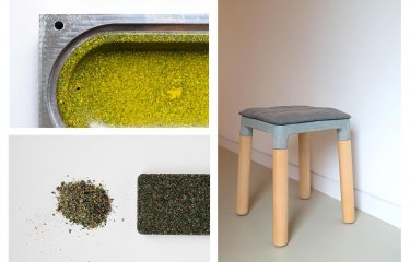 Montage of images of a stool and materials