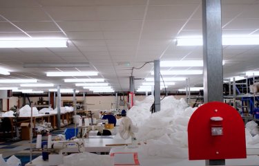 Textiles factory workshop with fan