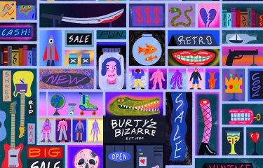 Colourful mural style iIllustration work by graduate Rupert Skelton