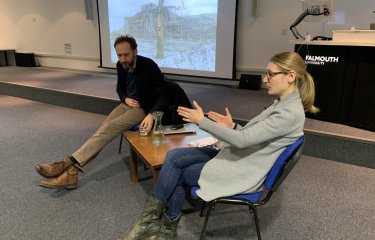 Journalism Masterclass - Journalists Roland and Albina speaking with journalism students