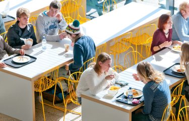 Penryn Campus Stannary interior with students dining